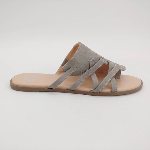 Journee Collection Shoes - Journee Collection Womens Hasten Strappy Sandals Gray Asymmetrical Slip On 9 New